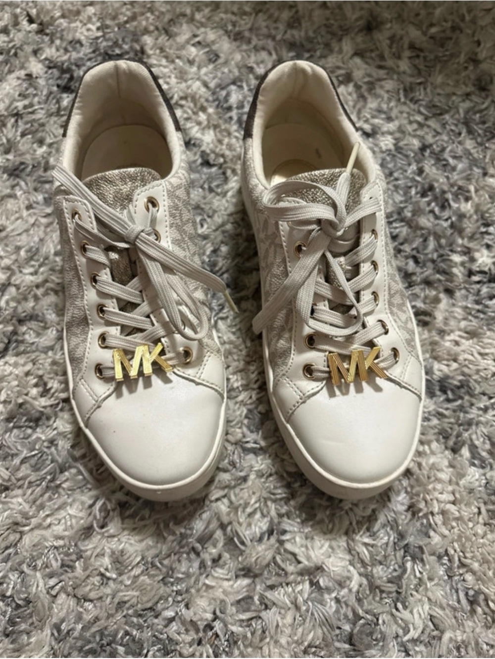 Michael Kors White Sneakers with Gold MK Hardware